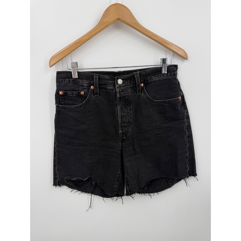 Levi's 501 Original Cut Off Denim Shorts Women 28 Black Distressed High Rise
